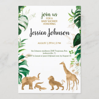 Invitación a Baby Shower de Safari Gold