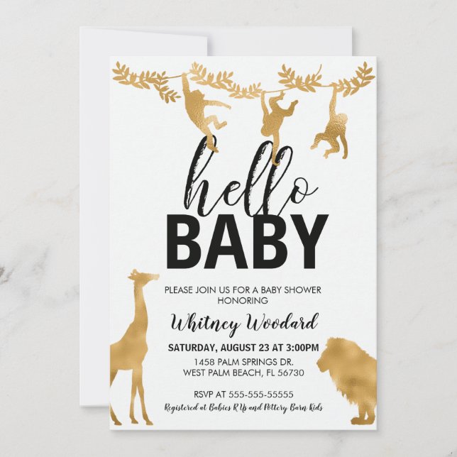 Invitación a Baby Shower de Safari Gold (Anverso)