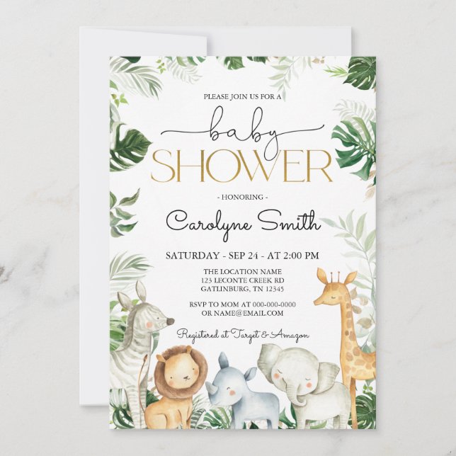 Invitación a Baby Shower de Safari JUNGLE (Anverso)