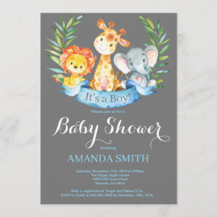 Invitación a Baby Shower de Safari Jungle Animals 