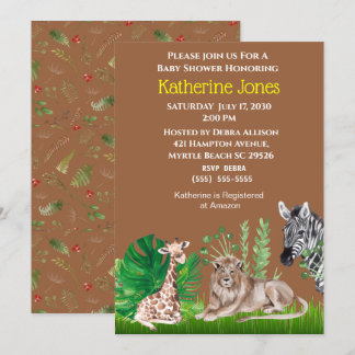 Invitación a Baby Shower de Safari Jungle Animals 