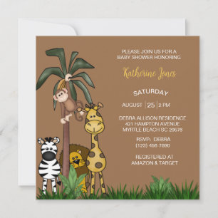 Invitación a Baby Shower de Safari Jungle Animals 