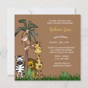 Invitación a Baby Shower de Safari Jungle Animals