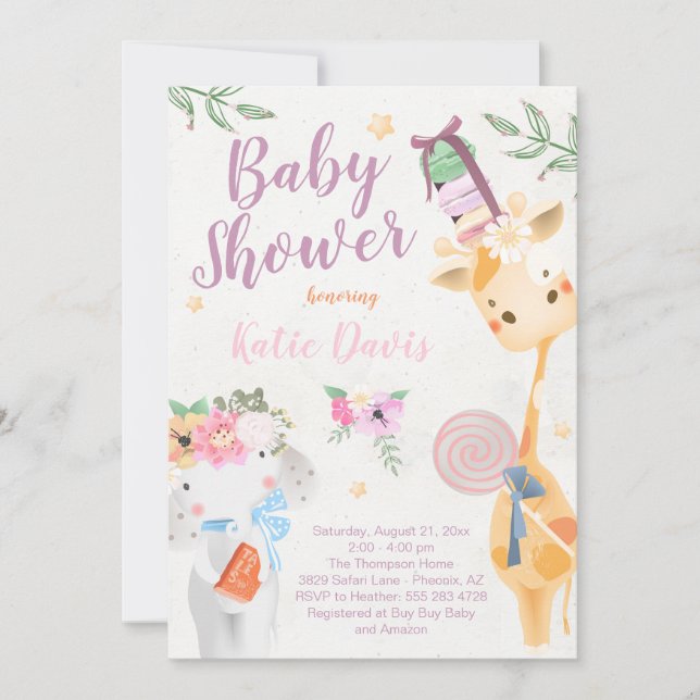 Invitación a Baby Shower de Safari para animales b (Anverso)