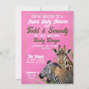 Invitación a Baby Shower de Safari Rosa