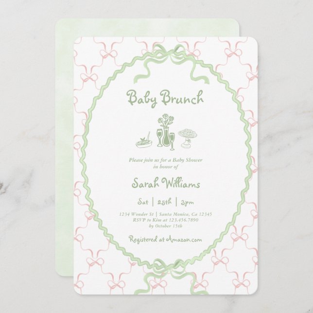 Invitación a Baby Shower de Sage Brunch (Anverso / Reverso)