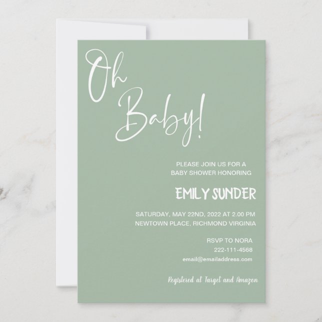 Invitación a Baby Shower de Sage Green (Anverso)