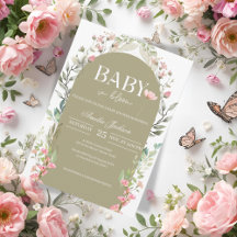 Invitación a Baby Shower de Sage Green Baby Bloom