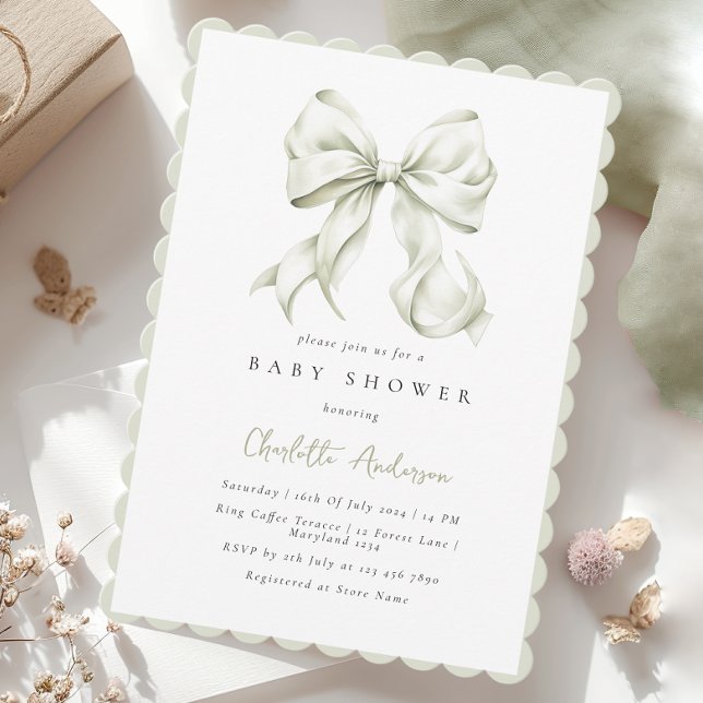 Invitación a Baby Shower de Sage Green Bow (Subido por el creador)