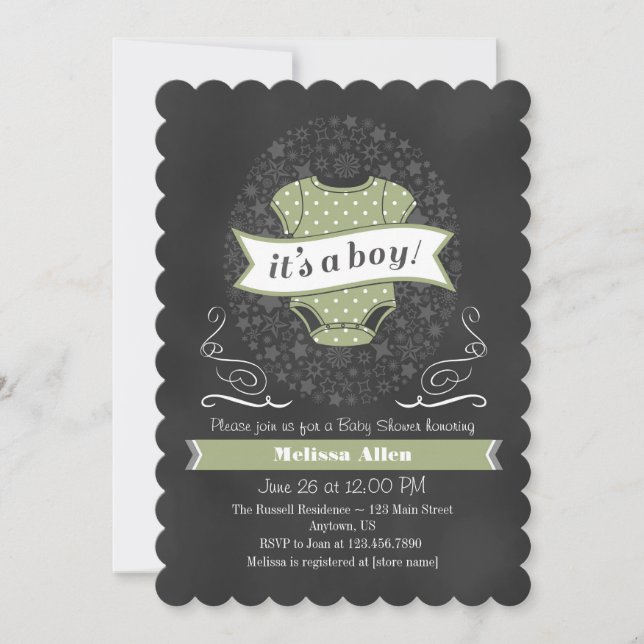 Invitación a Baby Shower de Sage Green Chalkboard  (Anverso)