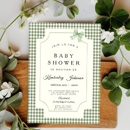 Invitación a Baby Shower de Sage Green Gingham con