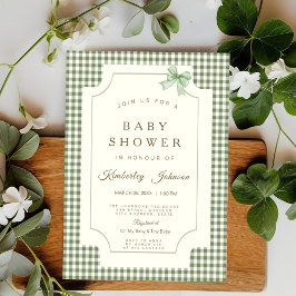 Invitación a Baby Shower de Sage Green Gingham con