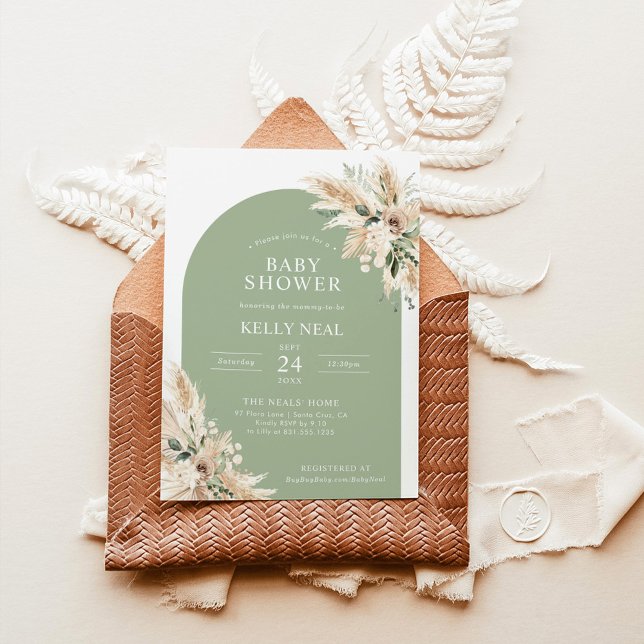 Invitación a Baby Shower de Sage Green Pampas (Subido por el creador)