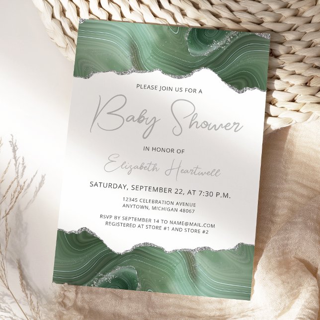 Invitación a Baby Shower de Sage Green Silver Agat (Subido por el creador)