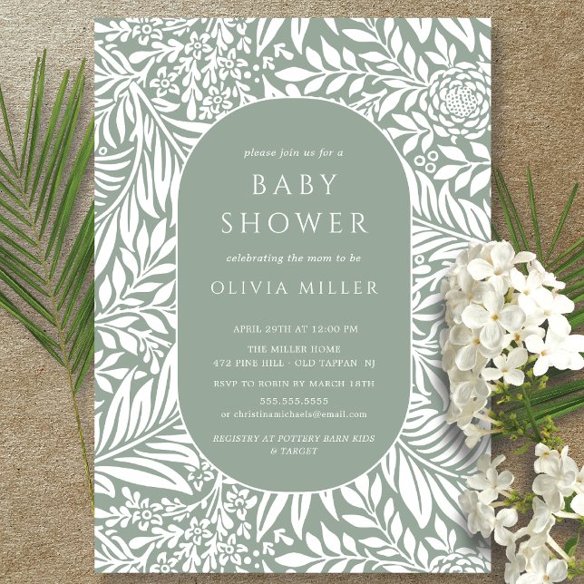 Invitación a Baby Shower de Sage Leaf Floral (Subido por el creador)