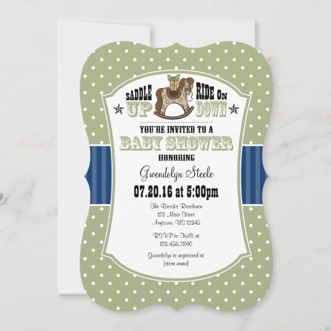 Invitación a Baby Shower de Sage Olive Blue Cowboy (Anverso)