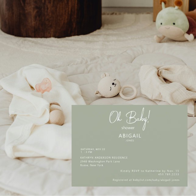 Invitación a Baby Shower de Sage simple minimalist (Subido por el creador)