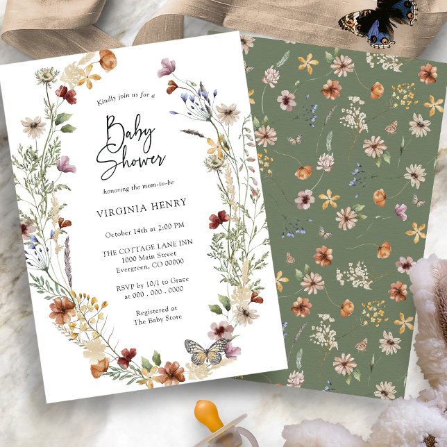 Invitación a Baby Shower de Sage Wildflower (Sage Green Boho Wildflower Baby Shower Invitation by Painted Paperie
)