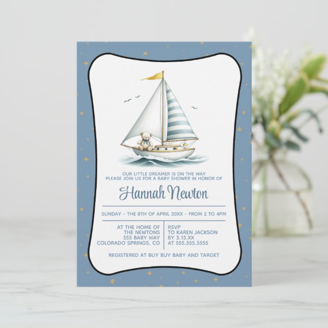 Invitación a Baby Shower de Sailor Bear (Anverso de pie)