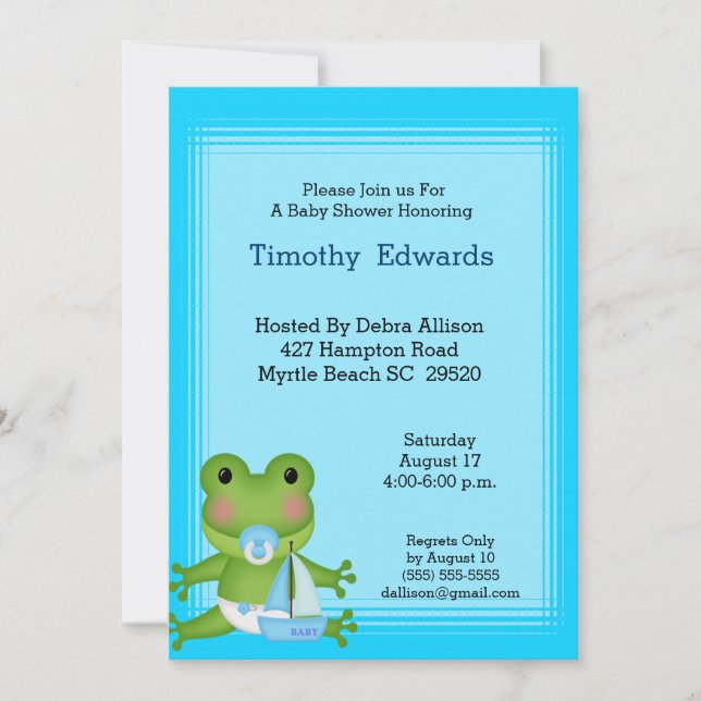Invitación a Baby Shower de sailor Frog (Anverso)