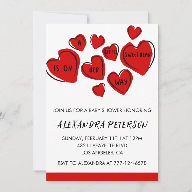 Invitación a baby shower de San Valentín corazón d (Anverso)