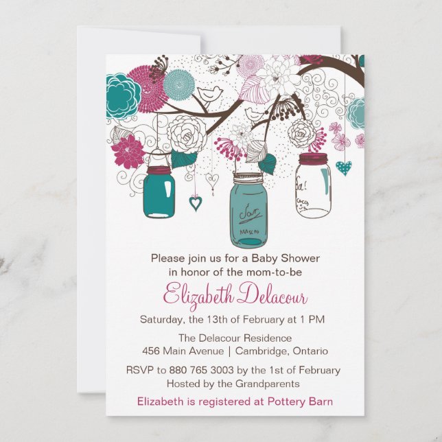 Invitación a Baby Shower de Sangria y Mason Jars V (Reverso)