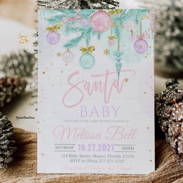Invitación a Baby Shower de Santa Bebé, Invierno d (Santa Baby Baby shower, holiday baby shower, Christmas baby shower, winter baby shower, festive baby)