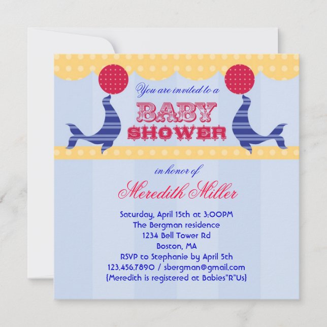 Invitación a Baby Shower de sello de circo (Anverso)