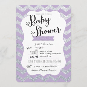 Invitación a Baby Shower de Silver Purpurina y Pur