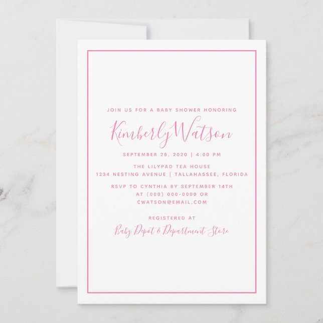Invitación a Baby Shower de simplicidad | Rosa (Anverso)