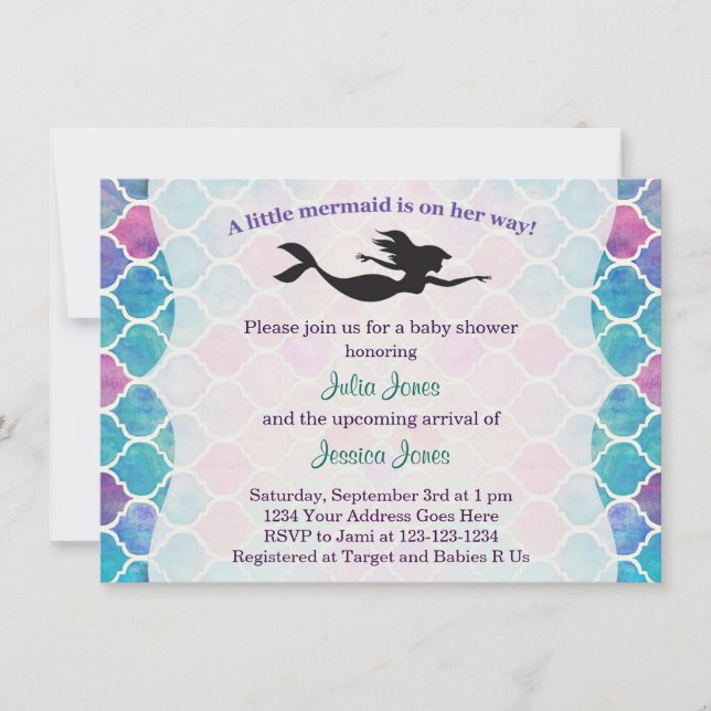 Invitación a Baby Shower de Sirena (Anverso)
