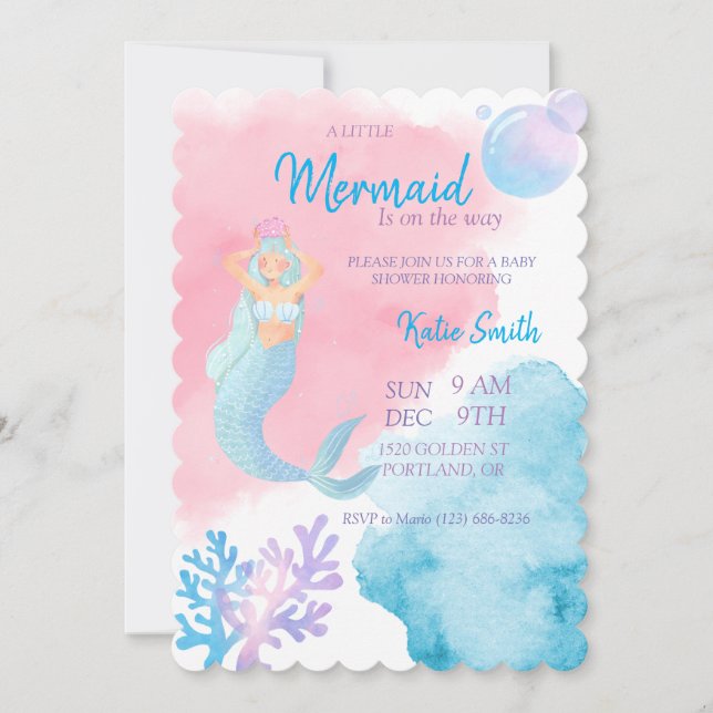 Invitación a Baby Shower de Sirena (Anverso)