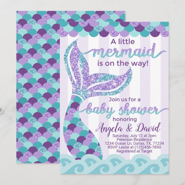 Invitación a Baby Shower de Sirena (Anverso / Reverso)
