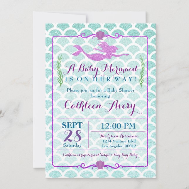 Invitación a Baby Shower de Sirena (Anverso)