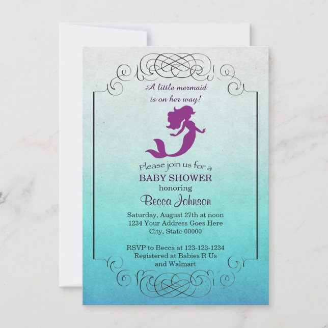 Invitación a Baby Shower de Sirena (Anverso)