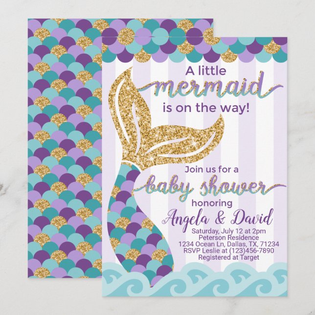 Invitación a Baby Shower de Sirena (Anverso / Reverso)