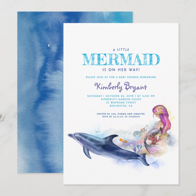 Invitación a Baby Shower de Sirena (Anverso / Reverso)