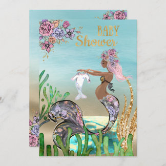 Invitación a Baby Shower de sirena afroamericana