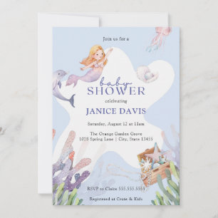 Invitación a Baby Shower de sirena ilustrada