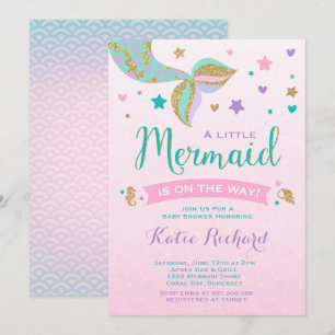 Invitación a Baby Shower de sirena morado Verde az
