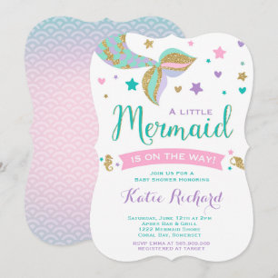 Invitación a Baby Shower de sirena morado Verde az