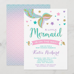 Invitación a Baby Shower de sirena morado Verde az
