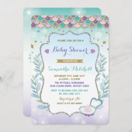 Invitación a Baby Shower de Sirena Océano de oro m