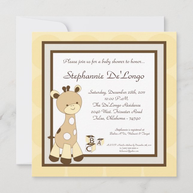 Invitación a Baby Shower de Snicker Doodle Giraff (Anverso)