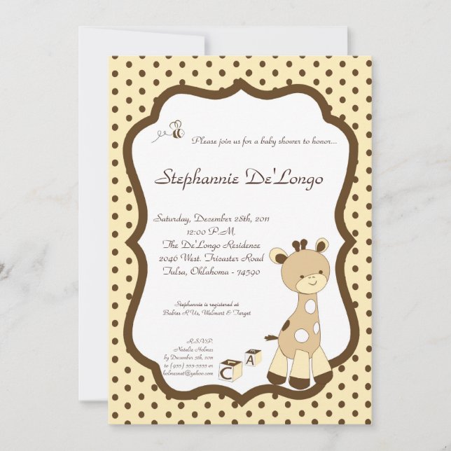Invitación a Baby Shower de Snicker Doodle Giraffe (Anverso)
