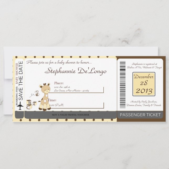 Invitación a Baby Shower de Snicker Doodle Giraffe (Anverso)