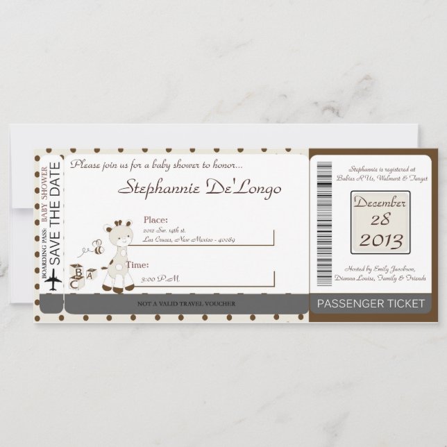 Invitación a Baby Shower de Snicker Doodle Giraffe (Anverso)