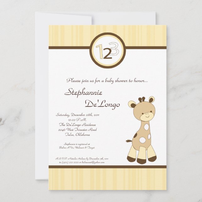 Invitación a Baby Shower de Snicker Doodle Giraffe (Anverso)