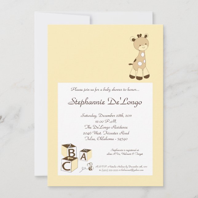 Invitación a Baby Shower de Snicker Doodle Giraffe (Anverso)