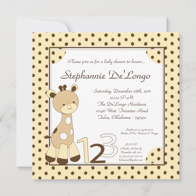 Invitación a Baby Shower de Snicker Doodle Giraffe (Anverso)